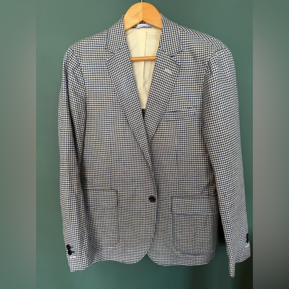 Gant Blue and White Houndstooth Checkered Blazer 38 NWOT